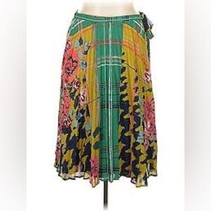 Avenue Green Yellow Pleated Midi Resort Skirt